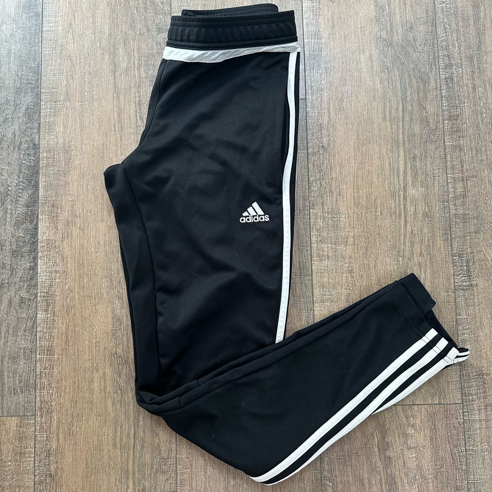 Adidas Women’s Black Joggers with White Stripes